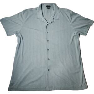 Alfani Mens XL Light Blue Textured Short Sleeve Button Up Shirt 100% Polyester